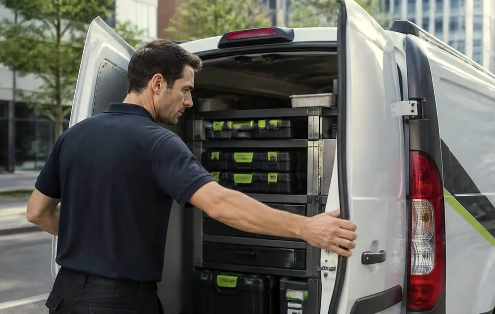 A Laser Printers technician at the service van