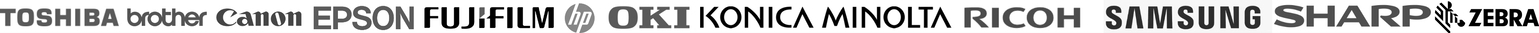 Brands we service in Brisbane: Toshiba, Brother, Canon, Epson, Fujifilm, HP, OKI, Konica Minolta, Ricoh, Samsung, Sharp, Zebra