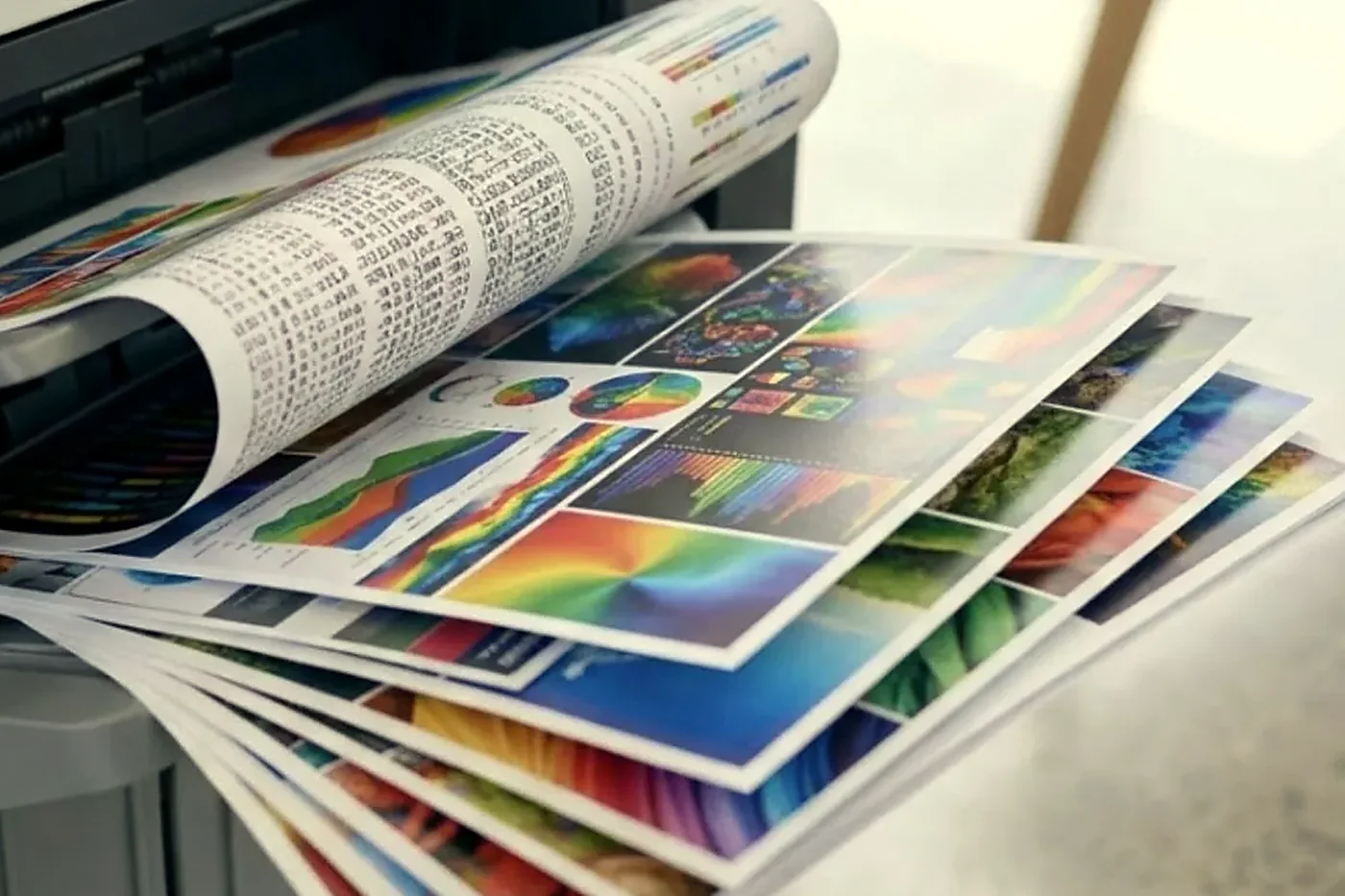 Colour test prints in the tray after a copier service in Brisbane